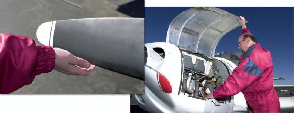 Check the propeller and inside the cowling.